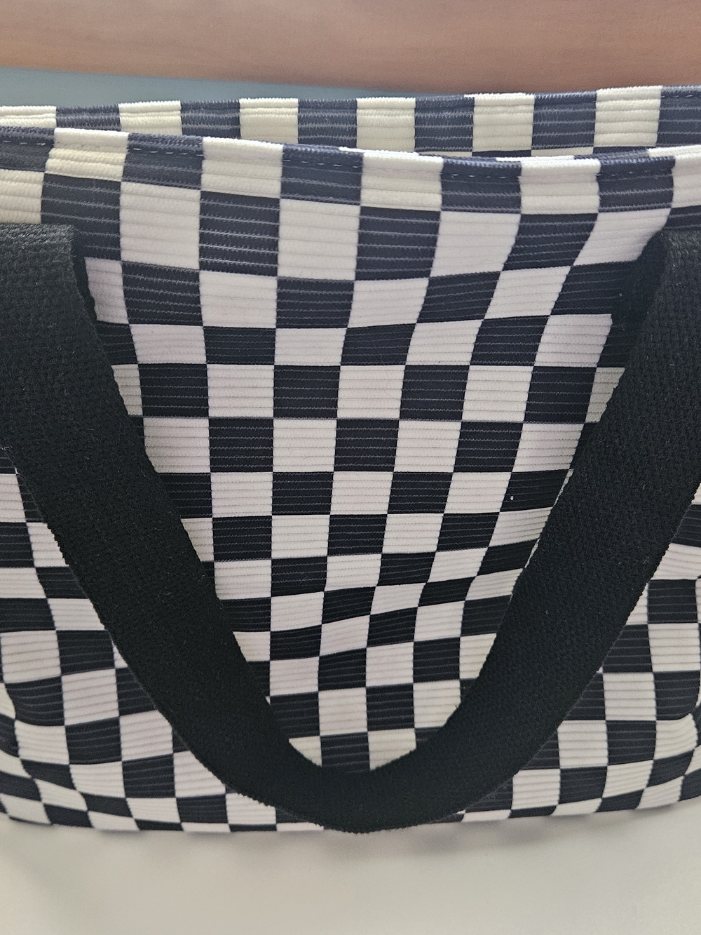 Checkerboard Black & White Tote Bag - Casual Women Bag - Picture 2 of 6
